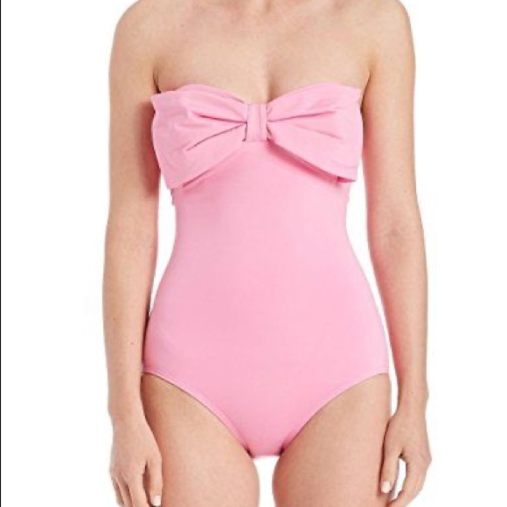 Pink bow bandeau swim suit with skirt
